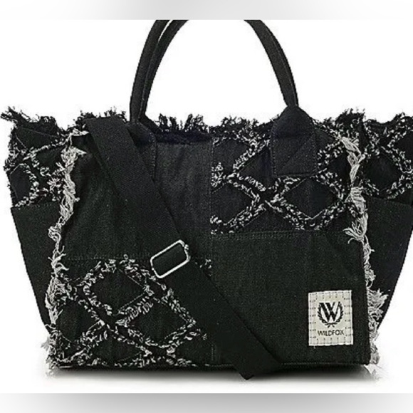 Wildfox Handbags - Wildfox Black Denim Fringe Crossbody Tote